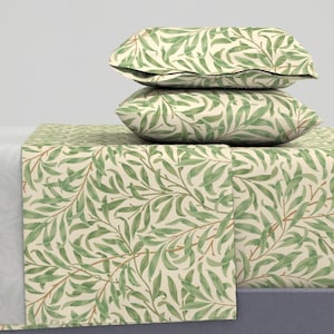 William Morris Sheets - Willow Bough by peacoquettedesigns - Victorian Art Nouveau Botanical Cotton Sateen Sheet Set Bedding by Spoonflower