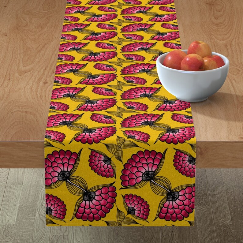 Yellow And Pink Cotton Sateen Table Runner by Spoonflower Vibrant Table Runner African Art Inspired Cloth by thewellingtonboot