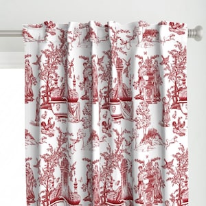 Romantic Victorian Curtain Panel - Whimsical Red Toile by chicca_besso - Red White Vintage Toile Du Jouy Custom Curtain Panel by Spoonflower