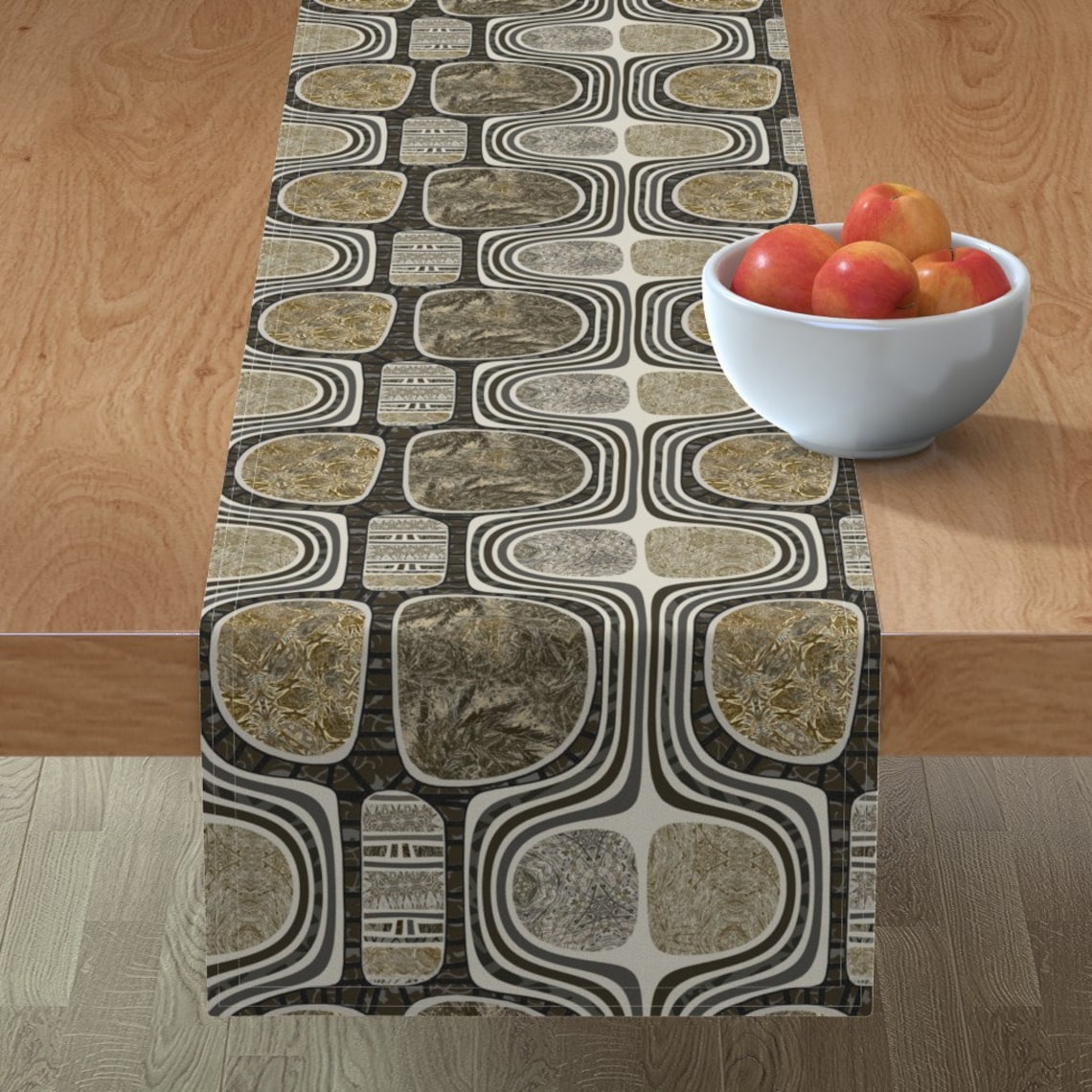 Mod Table Runner Spanish Tile Brown by wren_leyland Retro Etsy