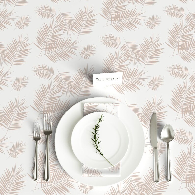 Palm Leaf Tropical Tablecloth Blush On White by sunny/_afternoon Bush Leaves Cotton Sateen Tablecloth by Spoonflower