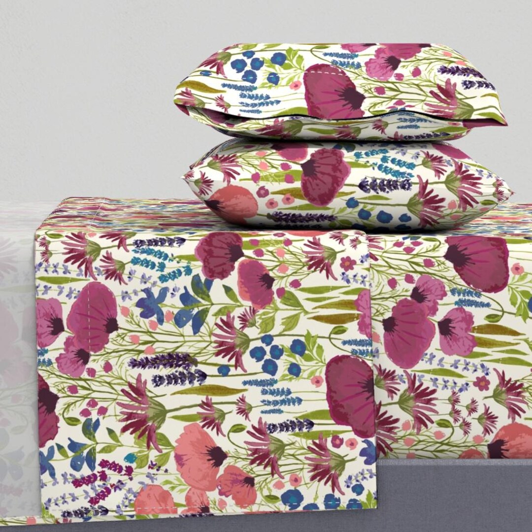 Wildflower Floral Sheets - Wildfower Meadow by Jill_o_connor - Purple ...
