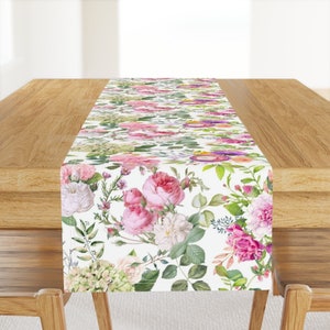 Cottagecore Rose Table Runner - Rose On White by susie_b_designs - Victorian Botanical Romantic Cotton Sateen Table Runner by Spoonflower
