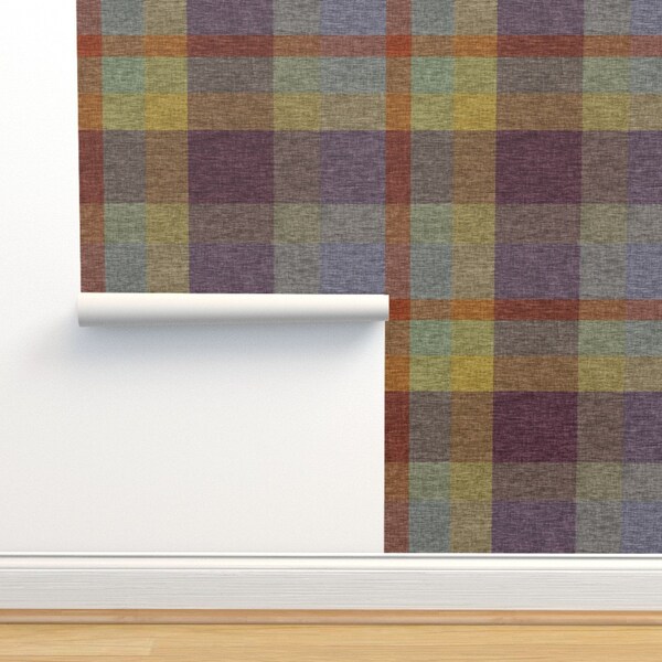 Autumn Plaid Commercial Grade Wallpaper - 8 Colors Of Nature by anniedeb - Earth Tones Rust Woodland Wallpaper Double Roll by Spoonflower