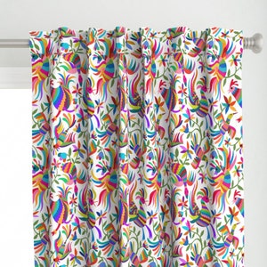 Otomi Curtain Panel - Flying Otomi Birds Ole  by vo_aka_virginiao - Pinata Mexican Folk Art Chicken Custom Curtain Panel by Spoonflower