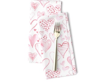 Valentines Day Dinner Napkins (Set of 2) - Rosy Pink Hearts by hipkiddesigns - Hearts Love Kisses Blush Pink  Cloth Napkins by Spoonflower