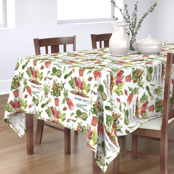 Round Tablecloth Painted Flowers Watercolor Floral Art Nouveau Cotton Sateen 