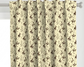 Cowboy Curtain Panel - Cowgirl Horse Lovers Horses Bronc Riding Custom Curtain Panel - Cowboys Rodeo Western Horses by creativehorizons -