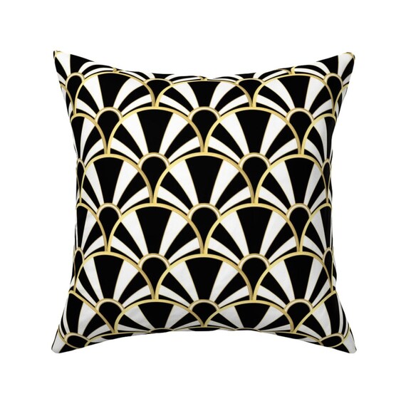 Art Deco Throw Pillow Art Deco Fan in Black White Gold by Etsy