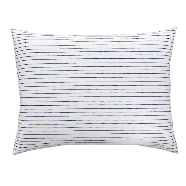 Nautical Cotton Sateen Pillow Sham Bedding by Spoonflower Thin Stripes Pillow Sham Swim Lane Stripe In White Navy by alib