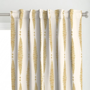 Gold Ferns Curtain Panel - Fern Leaf On Cream by etienne - Botanical Autumn Mustard Gold  Custom Curtain Panel by Spoonflower
