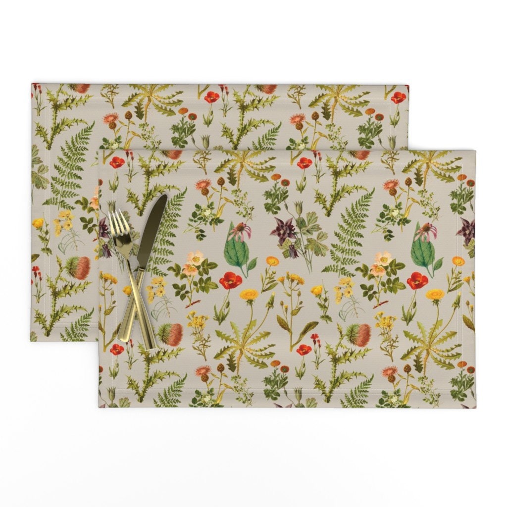 Botanical Placemats Set of 2 Vintage Wildflowers de Etsy