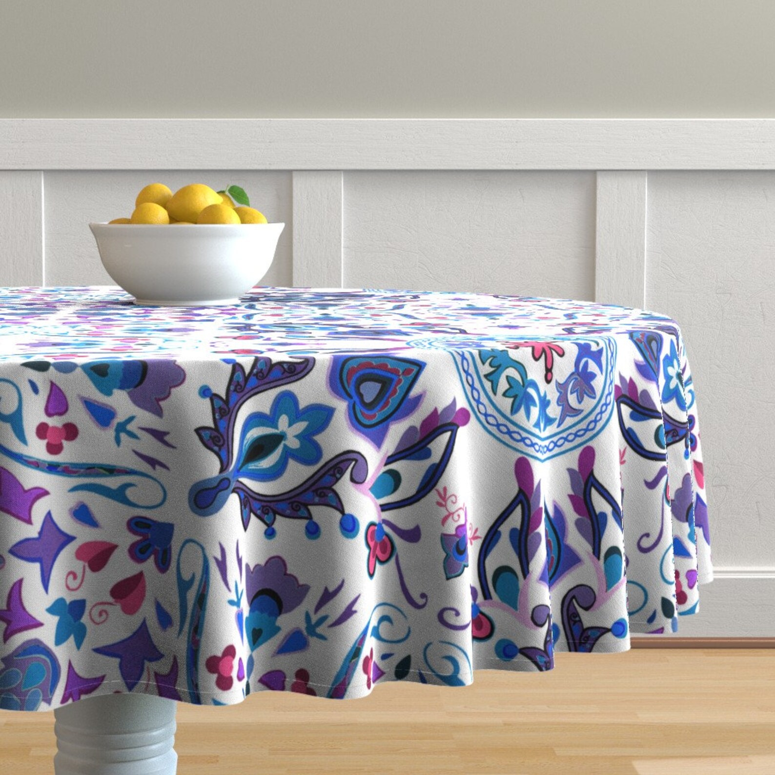 Scandinavian Round Tablecloth Folk Art Tile Rosemaling by Etsy