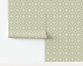 Vintage Non-Pasted Wallpaper Abstract Sixties Seventies Mcm Minimalism - Retro Geometric Green by housebythesea Wallpaper by Spoonflower