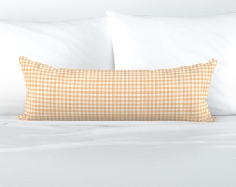 Orange XL Lumbar Pillow - Orange Gingham by ginaanne -  Gingham Medium Scale Farmhouse  Extra Large Rectangle Lumbar Pillow by Spoonflower