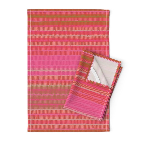 Boho Stripe Tea Towels (Set of 2) - Dashed Stripe by asta_barrington - Simple Stripe Global Worldly Linen Cotton Tea Towels by Spoonflower
