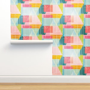 Bright Pastel Non-Pasted Wallpaper - Midcentury Abstract by jenflorentine - 1950s Midcentury Modern  Wallpaper Double Roll by Spoonflower