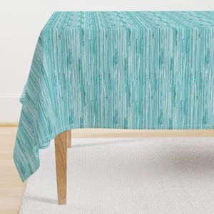 Teal Coastal Tablecloth - Turquoise Blue by eti_enne - Rustic Stripe Aqua Blue Beach House Cotton Sateen Tablecloth by Spoonflower
