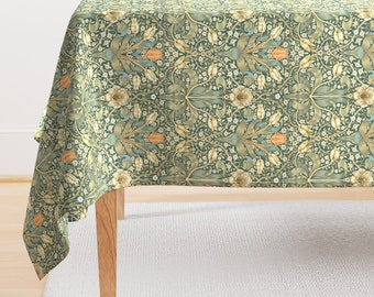 William Morris Tablecloth - Spring Thicket On Teal by sissi_kaiserlos - Traditional Floral Meadow Cotton Sateen Tablecloth by Spoonflower