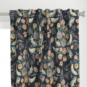 Dark Floral Damask Curtain Panel - Moody Victorian Bouquet by illaberek - Large Scale Victorian Vintage Custom Curtain Panel by Spoonflower