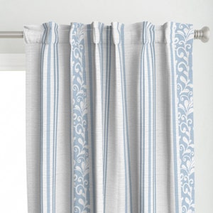Vintage Stripe Curtain Panel - Classic Blue Stripe by nendo - Blue Ticking Stripe Victorian Custom Curtain Panel by Spoonflower