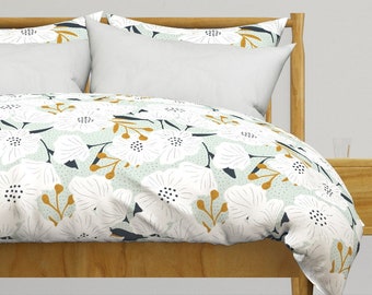 Dogwood Floral Bedding - Beulah by amy_maccready - Jumbo Scale Pastel Mint Blue  Cotton Sateen Duvet Cover OR Pillow Shams by Spoonflower