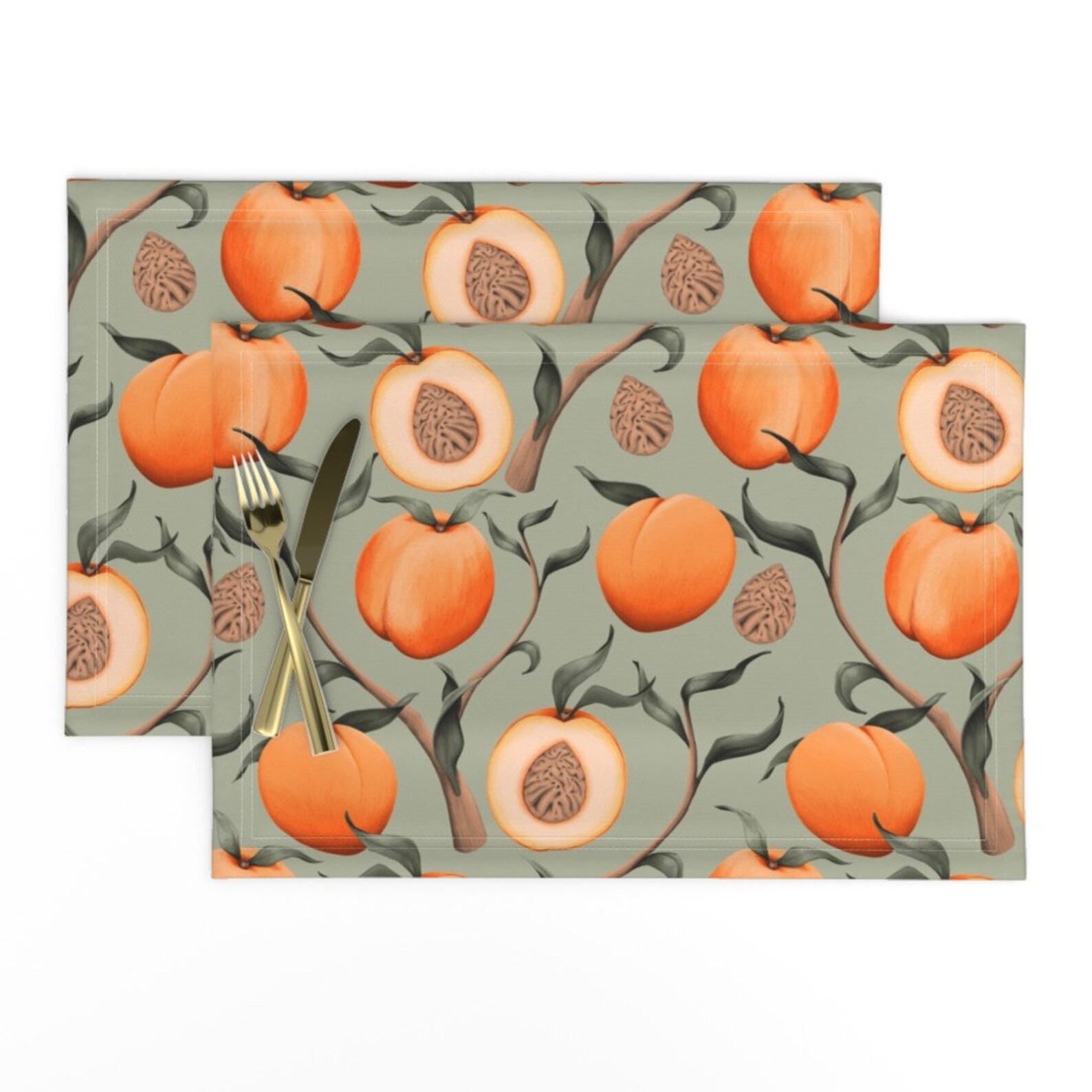 Summer Peaches Placemats Set of 2 Peach Lightgreen by Etsy
