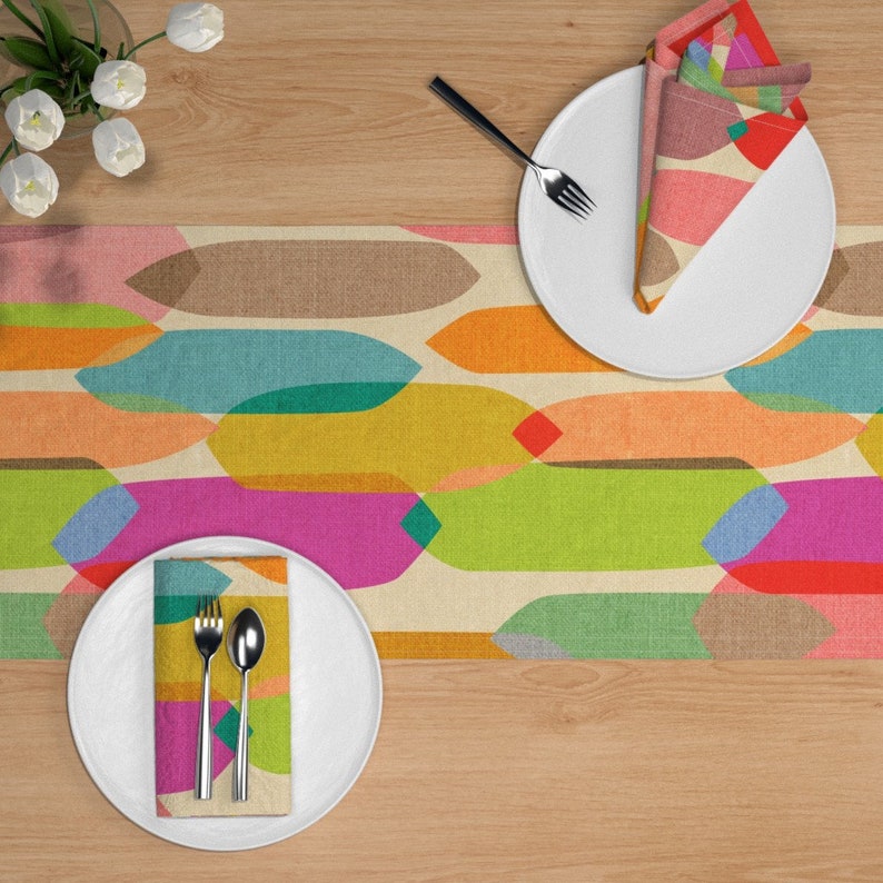 Modern Art Mid Century Modern Pop Cotton Sateen Table Runner by Spoonflower Mid Century Table Runner Mid Century Droplets by ceciliamok