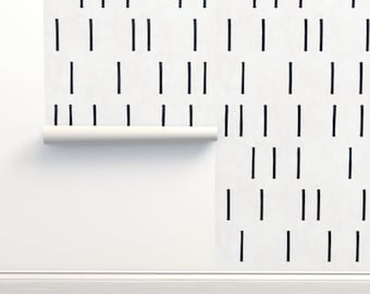 Mud Cloth Non-Pasted Wallpaper Minimalist Boho Bohemian - Mod Line White Mudcloth by holli_zollinger Wallpaper Double Roll by Spoonflower