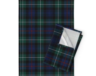 Blue Tartan Plaid Tea Towels Set of 2 - Green Plaid Red Tartan Scottish Mackenzie Linen Cotton - Mackenzie Tartan by weavingmajor