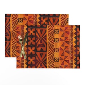 Tiki Placemats (Set of 2) - Tapa Flower by woodyworld - Hawaiian Tropical Orange Red Rust Vintage Hawaiian Cloth Placemats by Spoonflower