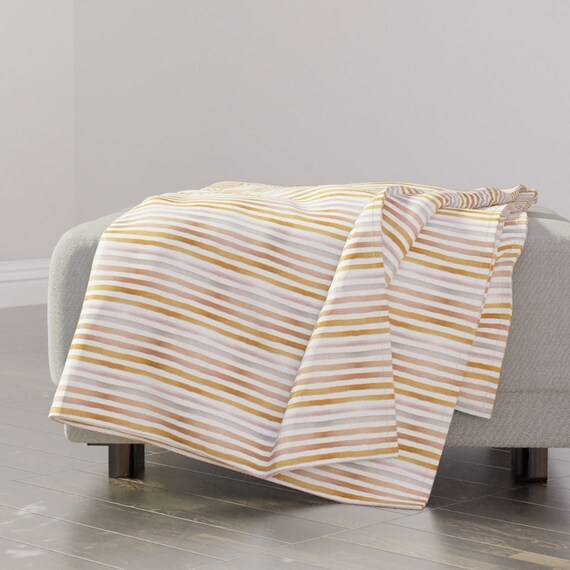 Mauve Pink Stripe Throw Blanket Sunset Ombre Stripe by