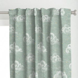 Whimsical Clouds Curtain Panel - Clouds Mint Pastel by at_the_cottage - Hand-drawn Large Scale Custom Curtain Panel by Spoonflower