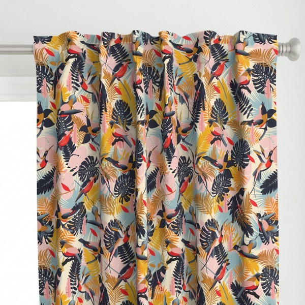 Bright Jungle Birds Curtain Panel - Paradise Birds Pattern by evamatise - Island Summer Tropical Exotic Custom Curtain Panel by Spoonflower