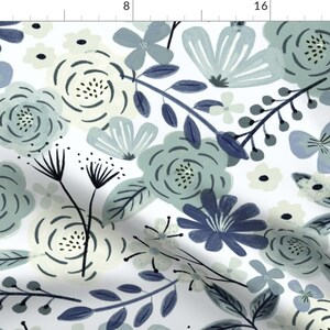 Blue Boho Floral Curtain Panel - Sage Green Floral Wilderness Large Scale Navy Blue Custom Curtain Panel - Flower Child Boho by roochita - image 6