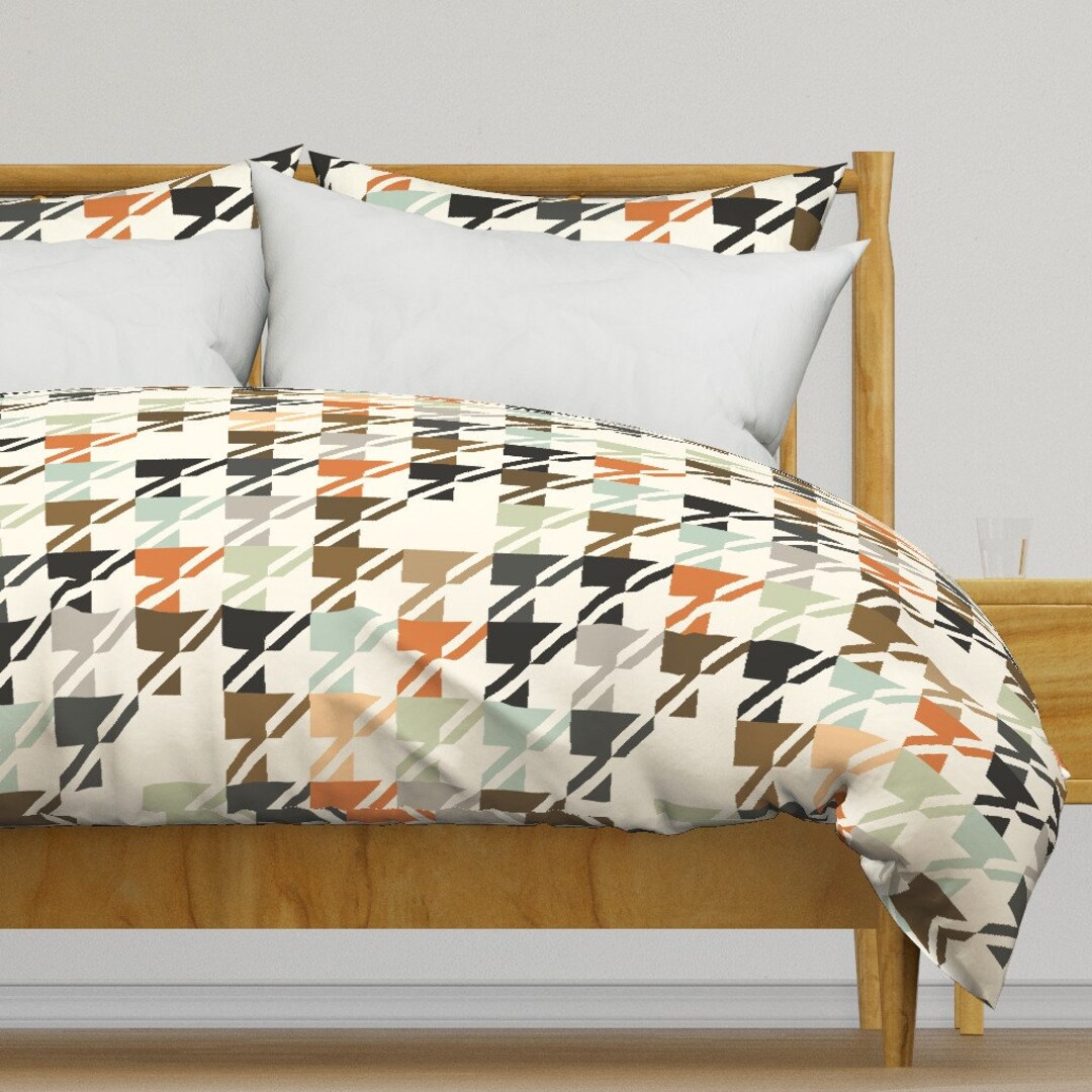Autumn Houndstooth Duvet Cover Houndstooth by Fernlesliestudio