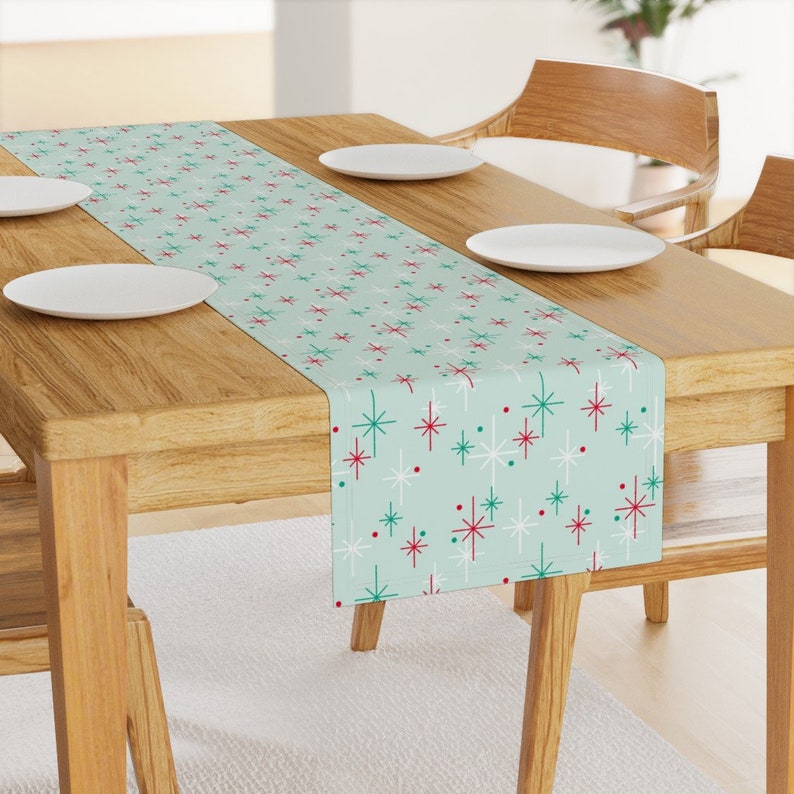 Mid Century Table Runner Nifty Stars by thecalvarium Retro Mid Century Modern Christmas Star Cotton Sateen Table Runner by Spoonflower image 2