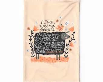 Black Sheep Tea Towel - I Like Weird People  by cynthiafrenette - Weirdo Typography Whimsical Linen Cotton Canvas Tea Towel by Spoonflower