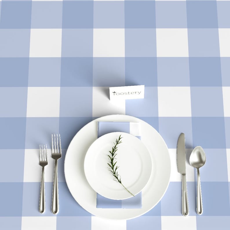 Buffalo Check Tablecloth Blue Gingham Cotton Sateen Tablecloth by Spoonflower Blue Buffalo Check by christineweenk
