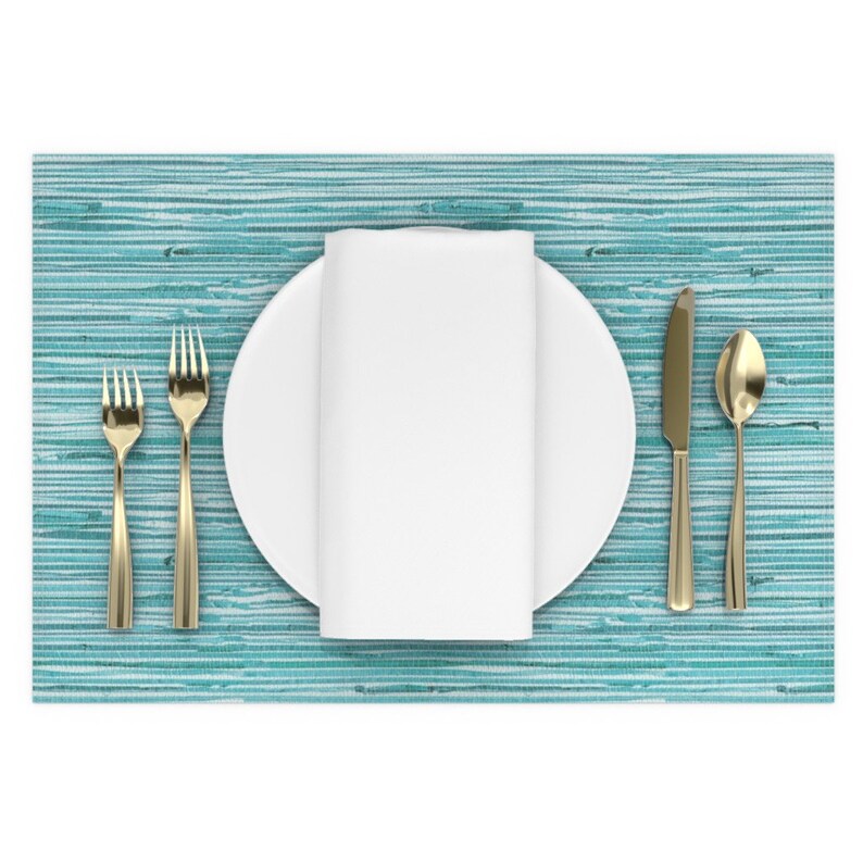 Teal Placemats Set of 2 Grasscloth Print Turquoise Blue by Etsy