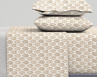 Neutral Farmhouse Sheets - Soft Bark Cream by danika_herrick - Tan Block Print Boho Bohemian Cotton Sateen Sheet Set Bedding by Spoonflower