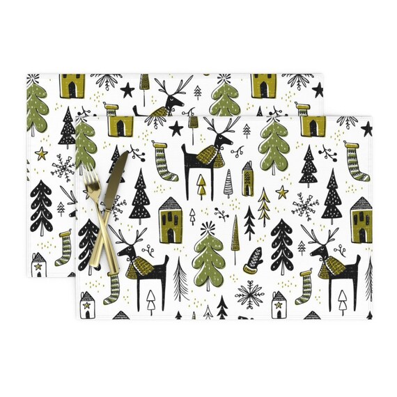 Winter Placemats set of 2 Wonderland Christmas White by Etsy