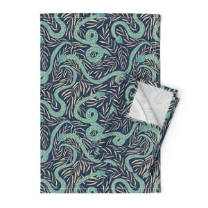 Reptile Tea Towels (Set of 2) - Snake Study by scarlet_soleil - Yellow Teal Floral Wallpaper Navy Linen Cotton Tea Towels by Spoonflower