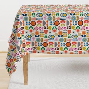 Scandinavian Tablecloth - Mod Scandinavian Garden by katerhees - Scandi Style Folk Art Inspired Cotton Sateen Tablecloth by Spoonflower