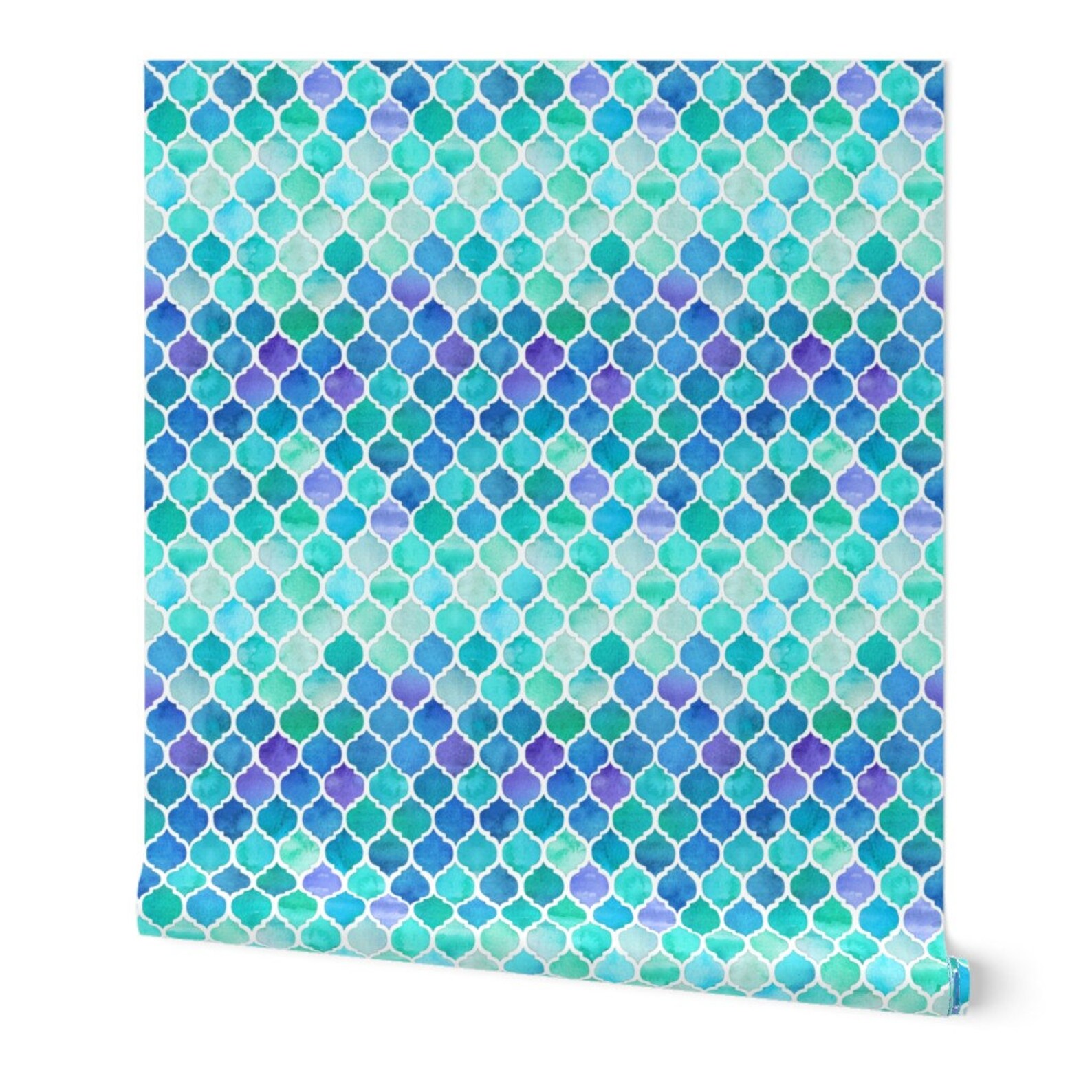 Quatrefoil Wallpaper Blue And Green Moroccan Pattern by Etsy