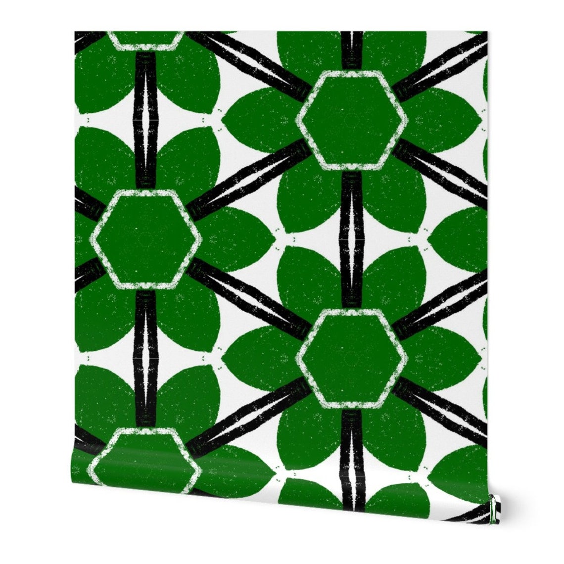 Mid Century Wallpaper Bloom Arrangement Mm Green by Friztin Etsy