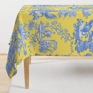 Citron Yellow Tablecloth - Chinoiserie Toile Provence by peacoquettedesigns - Lemon Asian Inspired Cotton Sateen Tablecloth by Spoonflower