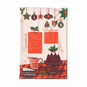 Midcentury Christmas Tea Towel - Christmas Plum Pudding by nashifruit_designs_ - Holiday Winter Linen Cotton Canvas Tea Towel by Spoonflower