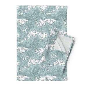Rolling Waves Tea Towels (Set of 2) - Japanese Waves by sveta_aho - Vintage Asian Chinese Japan Water Linen Cotton Tea Towels by Spoonflower