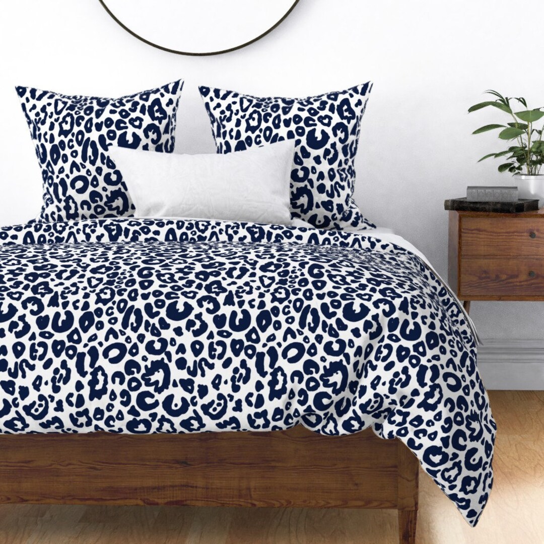 Animal Print Duvet Cover Cheetah Chic Navy on White by Etsy